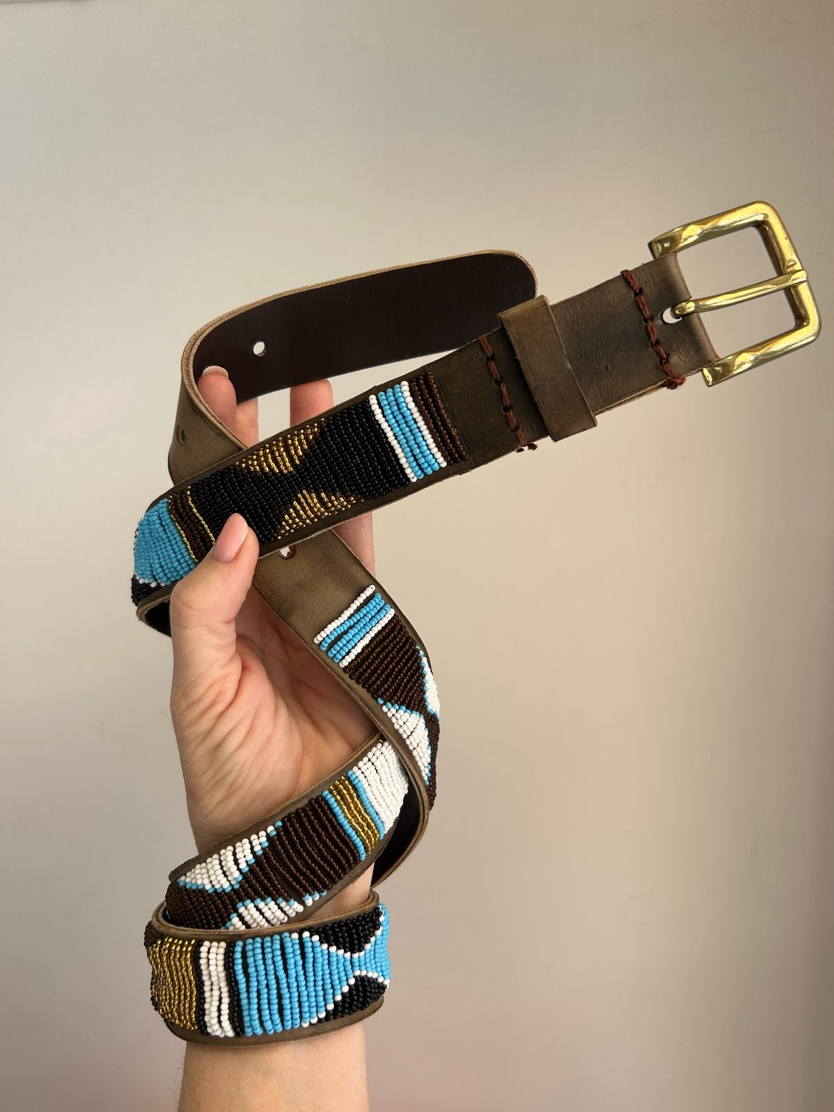 Thin Masai Belt Gold Black & Turquoise