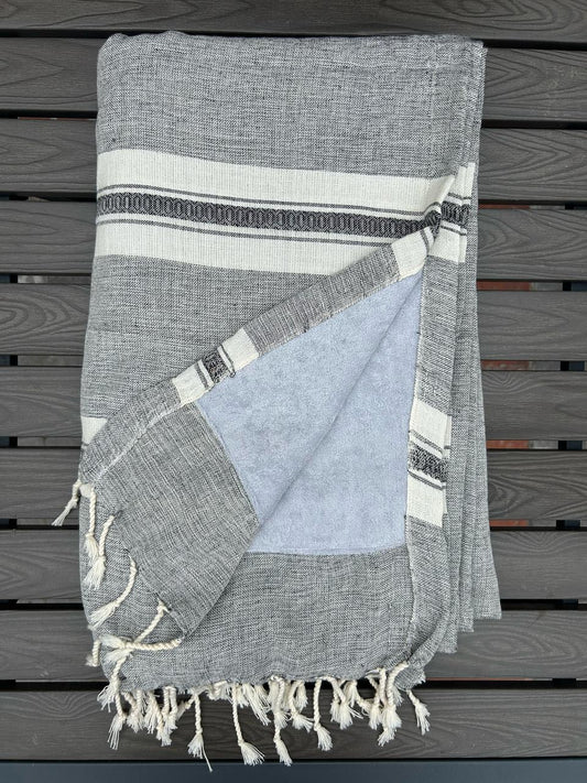 Cotton Handwoven Towel In Grey And Grey