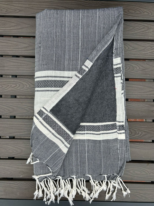 Cotton Handwoven Towel In Grey And Dark Grey