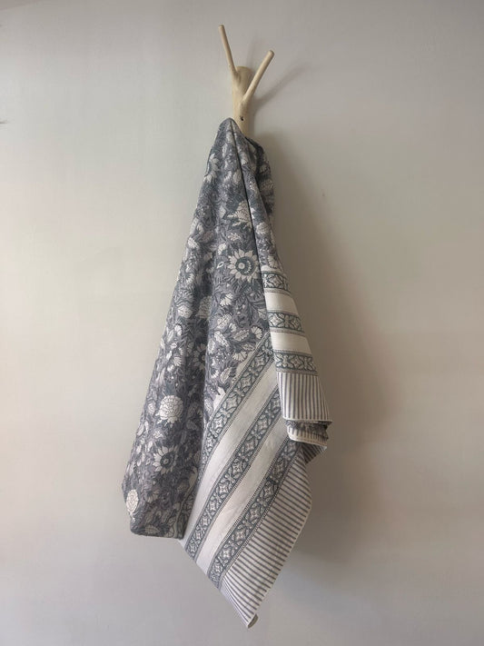 Cotton Throw In Grey And Sage Floral