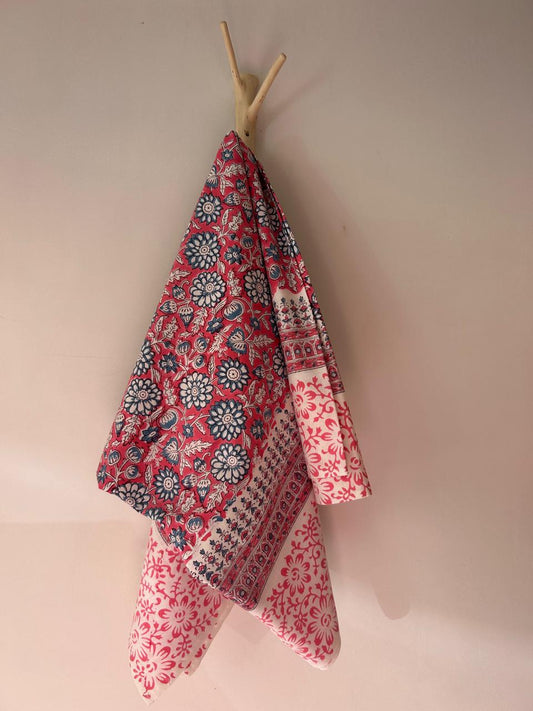 Cotton Throw In Cerise Pink And Light Blue Marigold