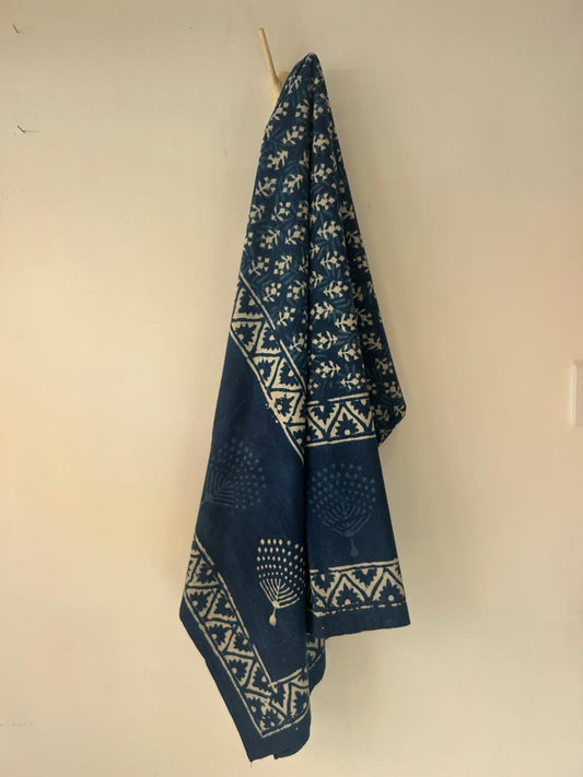 Cotton Throw In Navy Fern