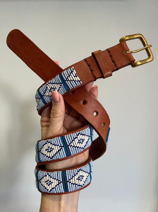 Thick Masai Belt Light Blues On Tan