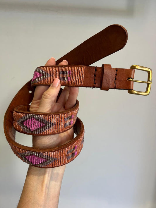 Thin Masai Belt Peach & Pink Aztec