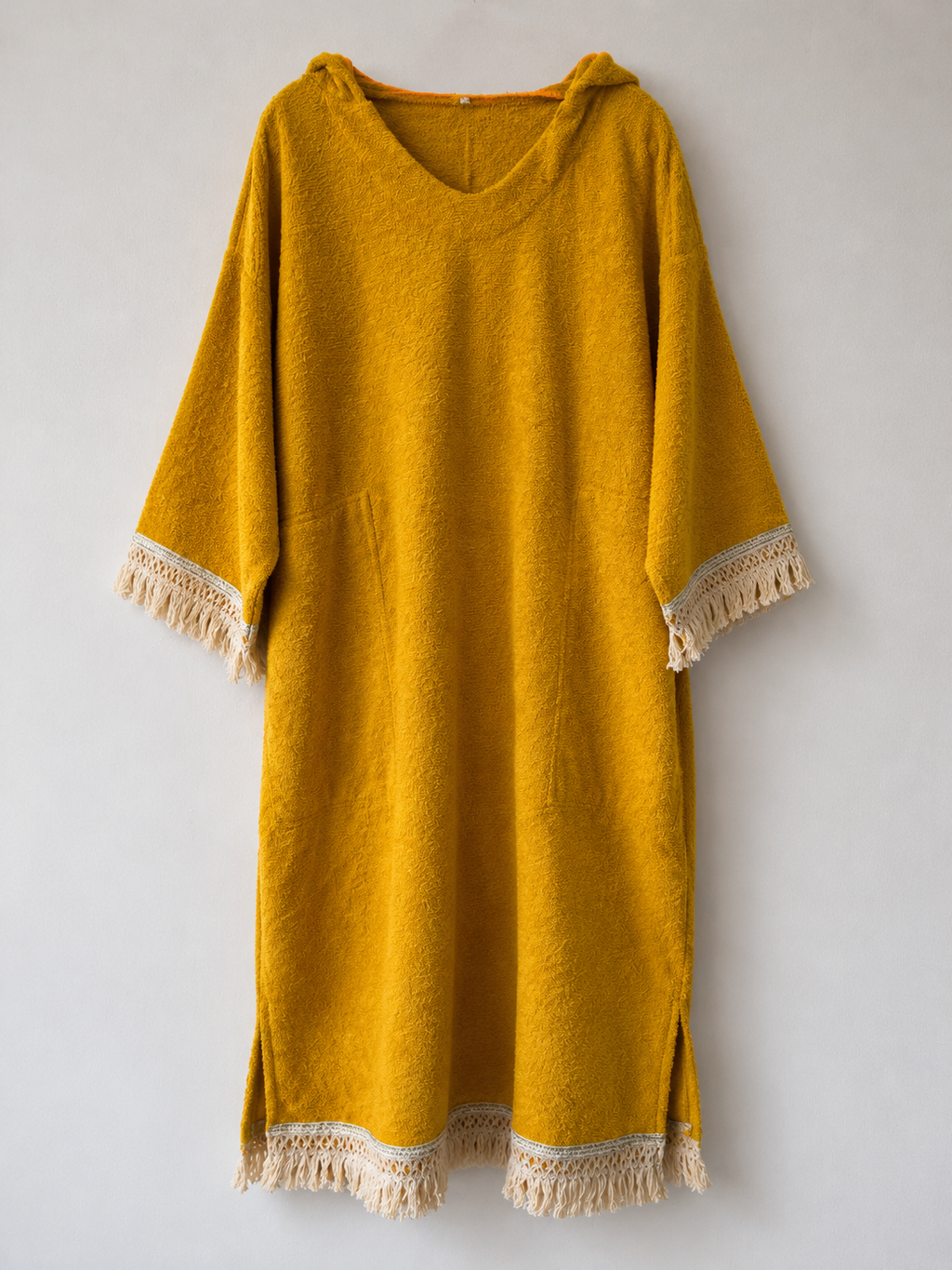TOWELLING BEACH & POOL ROBE WITH TRIM, Turmeric with cream gold flex