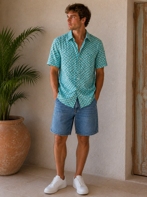 100% LIGHT COTTON SHIRT, Green Merry-Gold