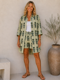 COTTON DRESS AND SHORT SET IN SEA BLUE MERRY GOLD