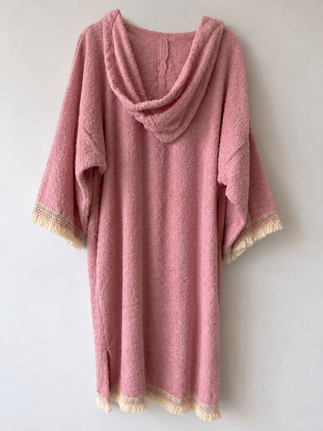 TOWELLING BEACH & POOL ROBE WITH TRIM, Baby Pink with cream tassel sparkel