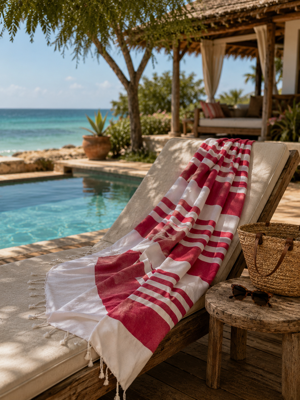 SPECIAL KIKOY TOWEL, Cherry Red Stripe