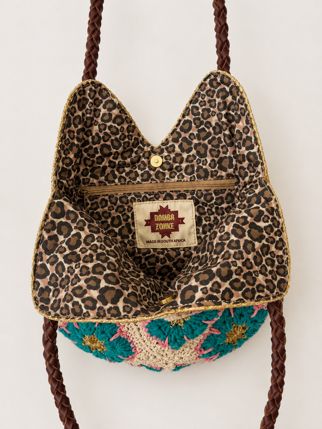 FLOWER BAG, Crochet, Turquoise Leopard