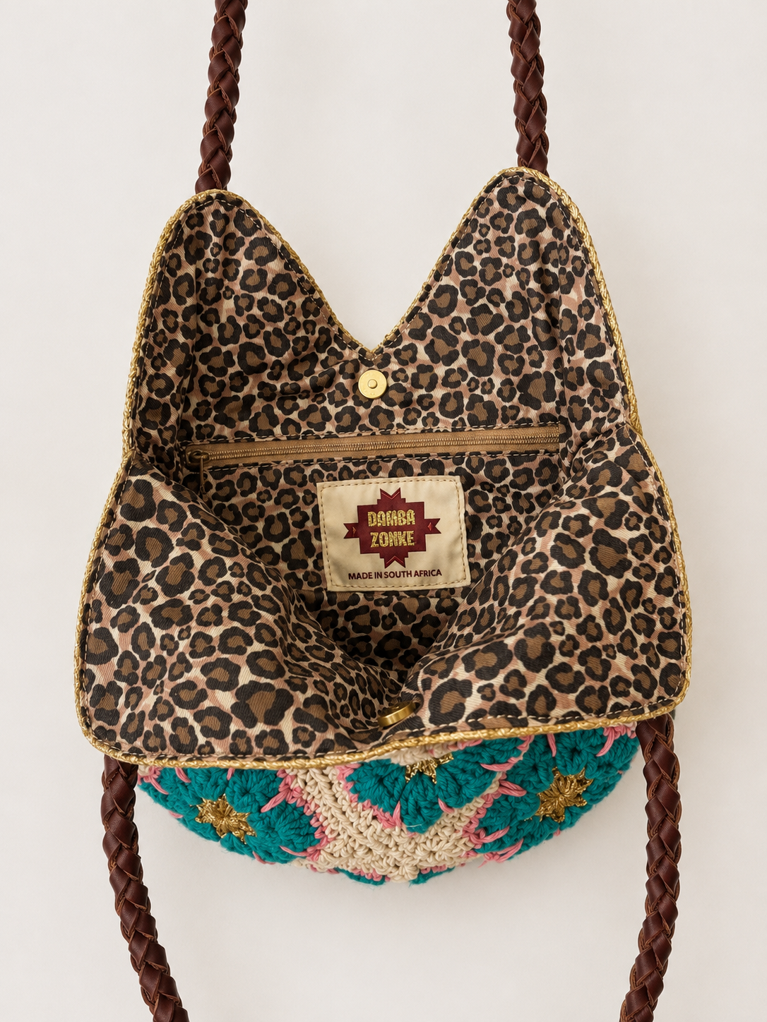 FLOWER BAG, Crochet, Turquoise Leopard