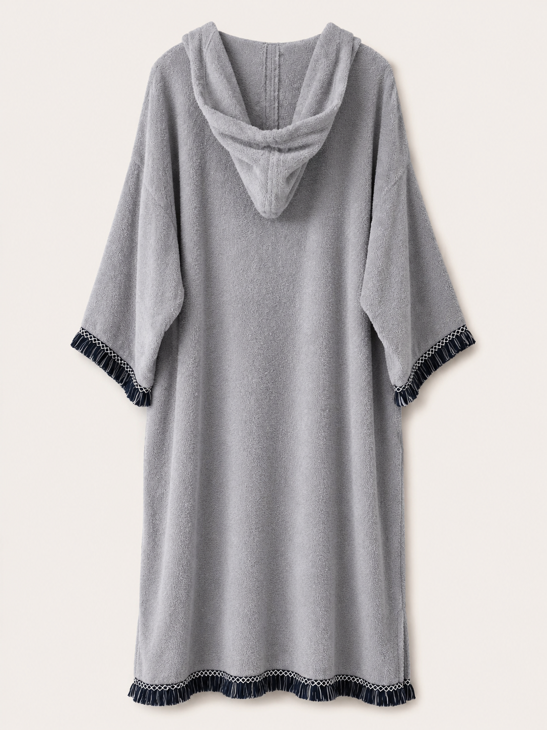 TOWELLING BEACH & POOL ROBE, Grey stone with navy & grey tassel
