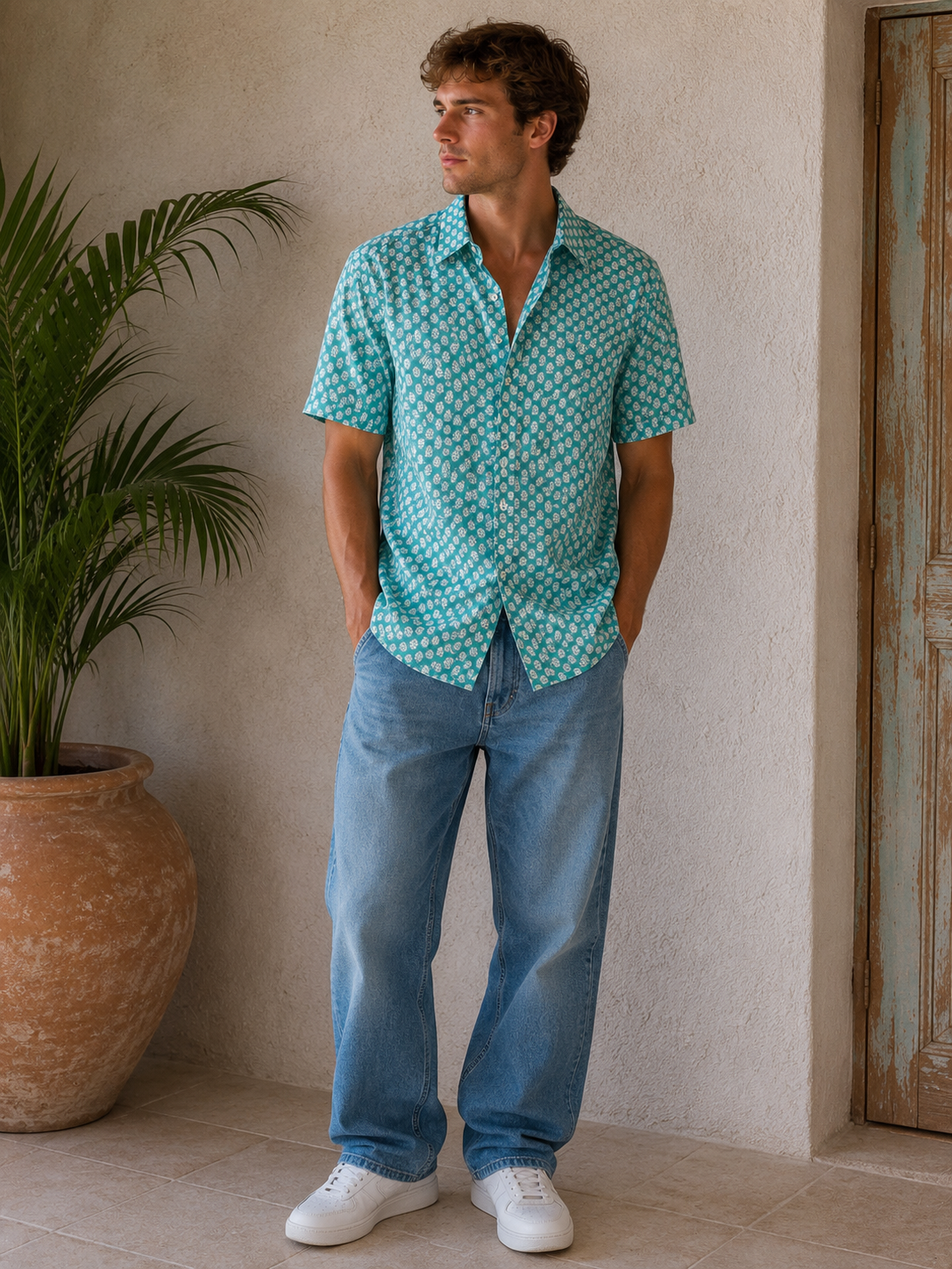 100% LIGHT COTTON SHIRT, Green Merry-Gold