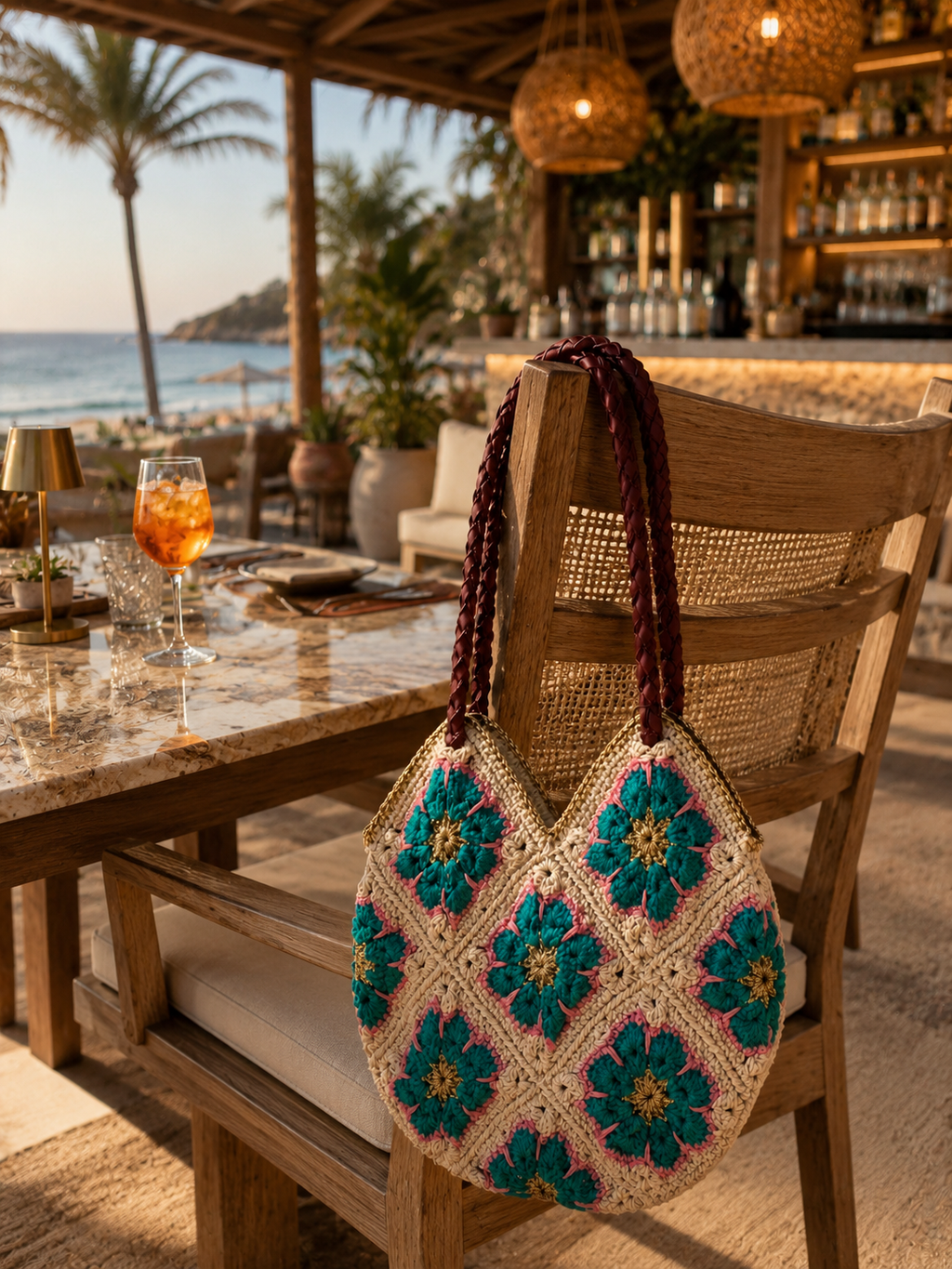 FLOWER BAG, Crochet, Turquoise Leopard