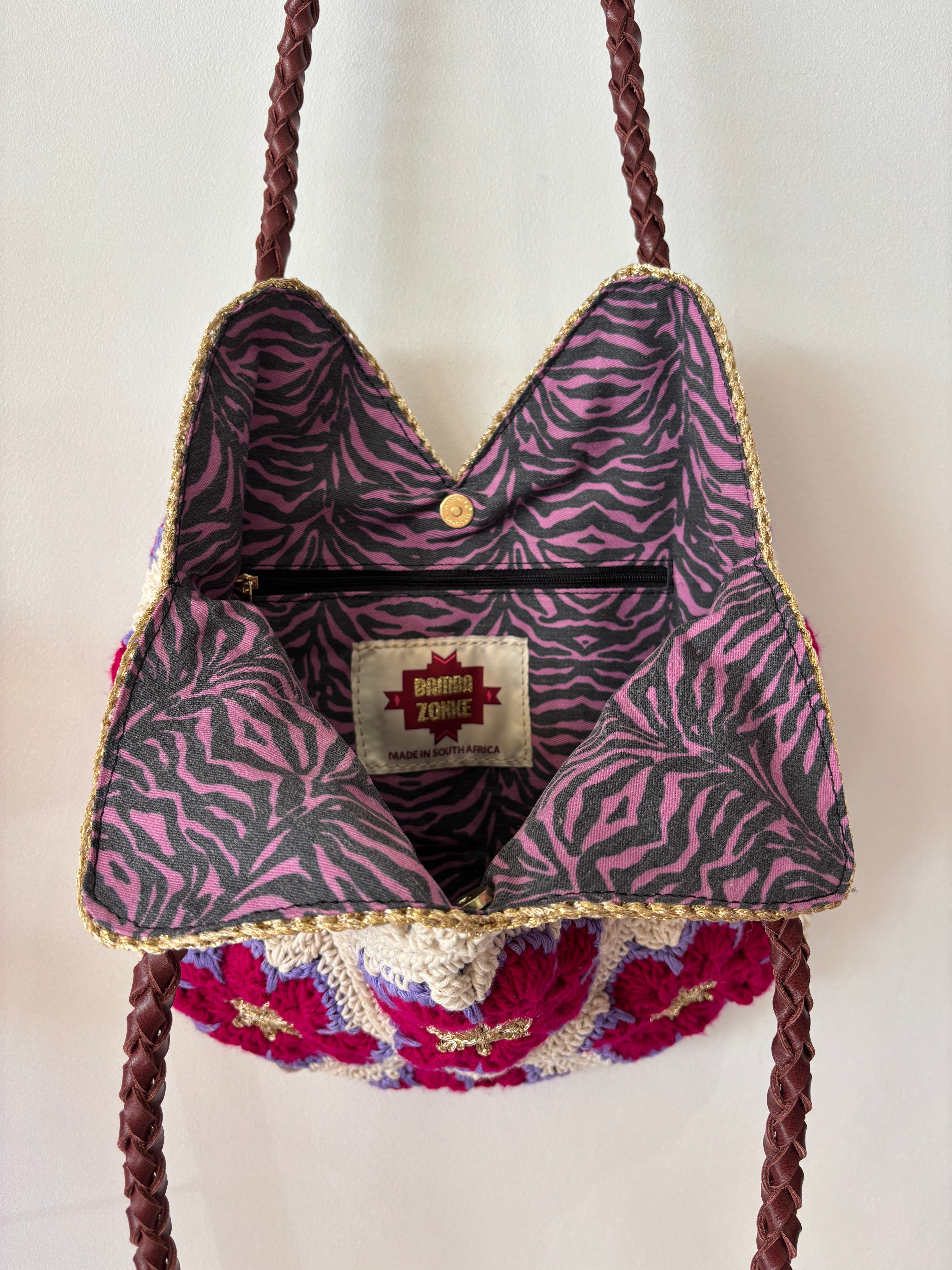 FLOWER BAG, Crochet, Pink Tiger