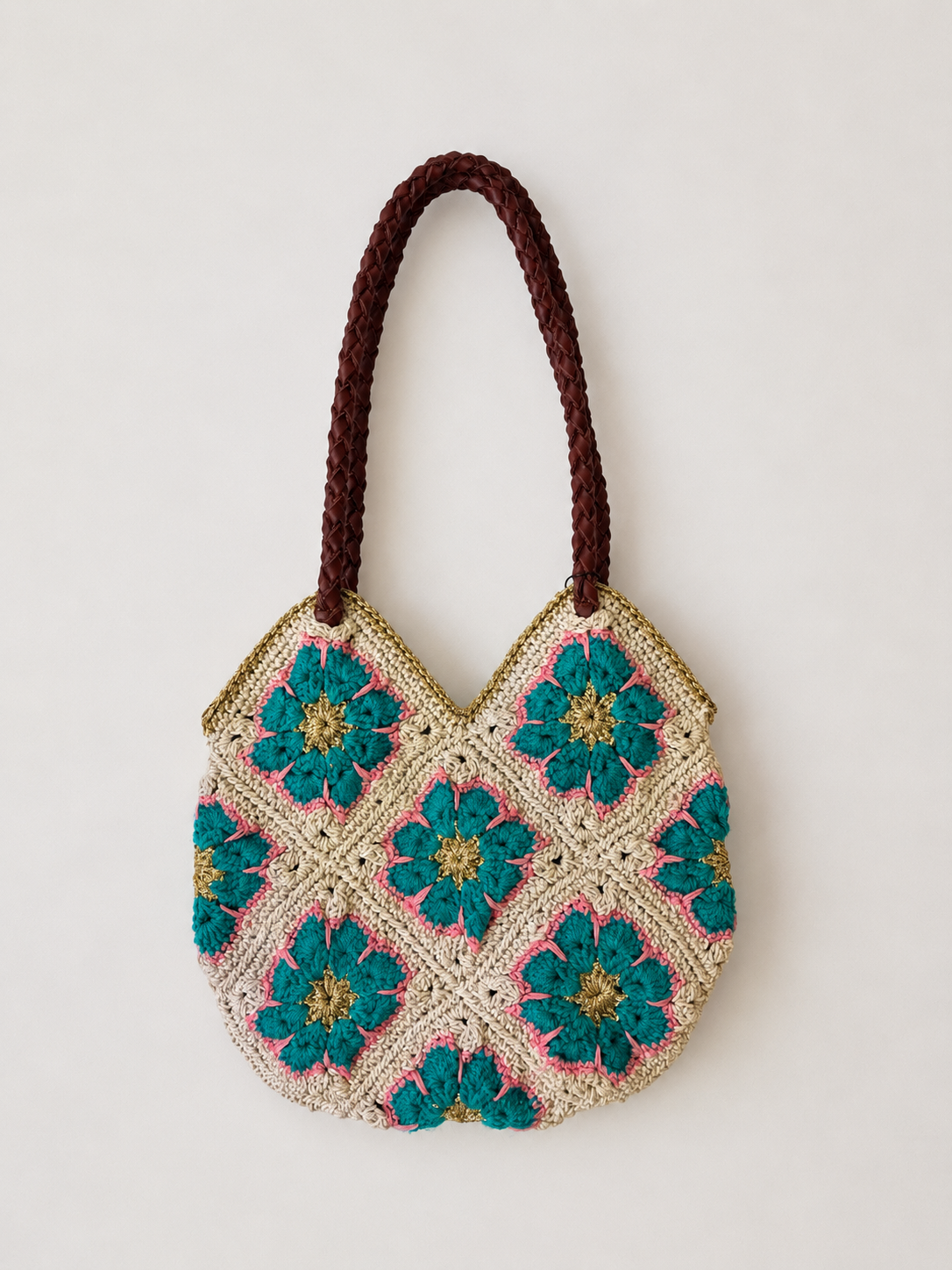 FLOWER BAG, Crochet, Turquoise Leopard