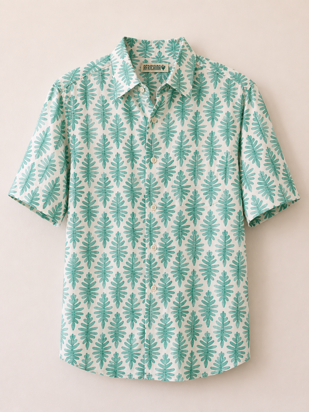 100% LIGHT COTTON SHIRT, White with green fern
