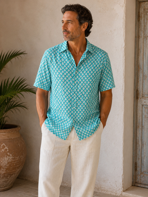 100% LIGHT COTTON SHIRT SLEEVE SHIRT, Light Green Fern