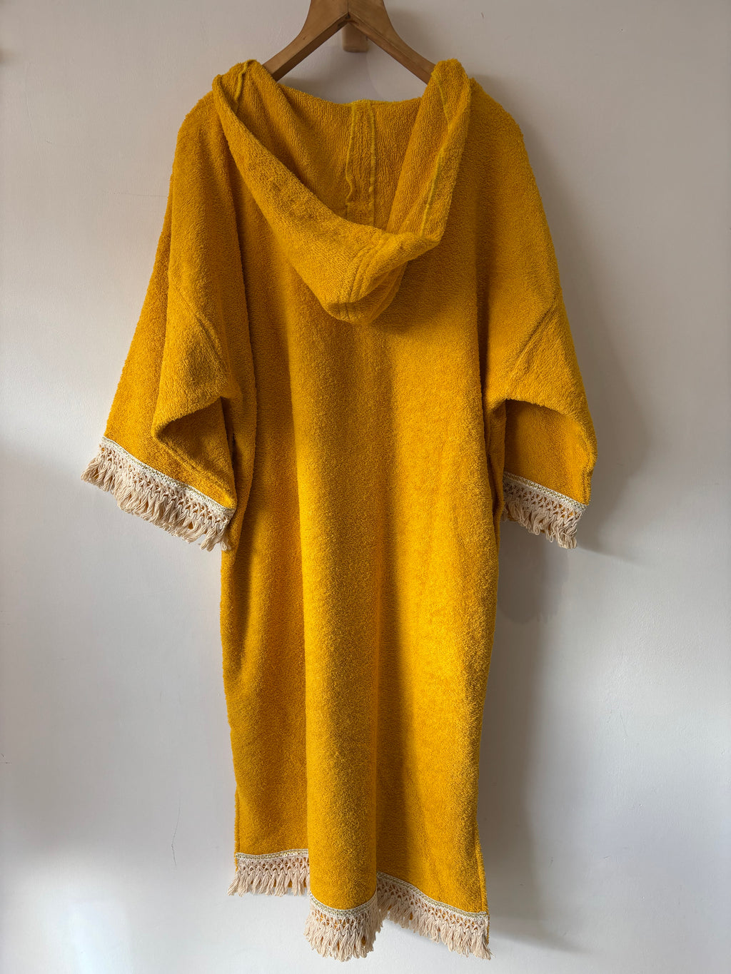 TOWELLING BEACH & POOL ROBE WITH TRIM, Turmeric with cream gold flex