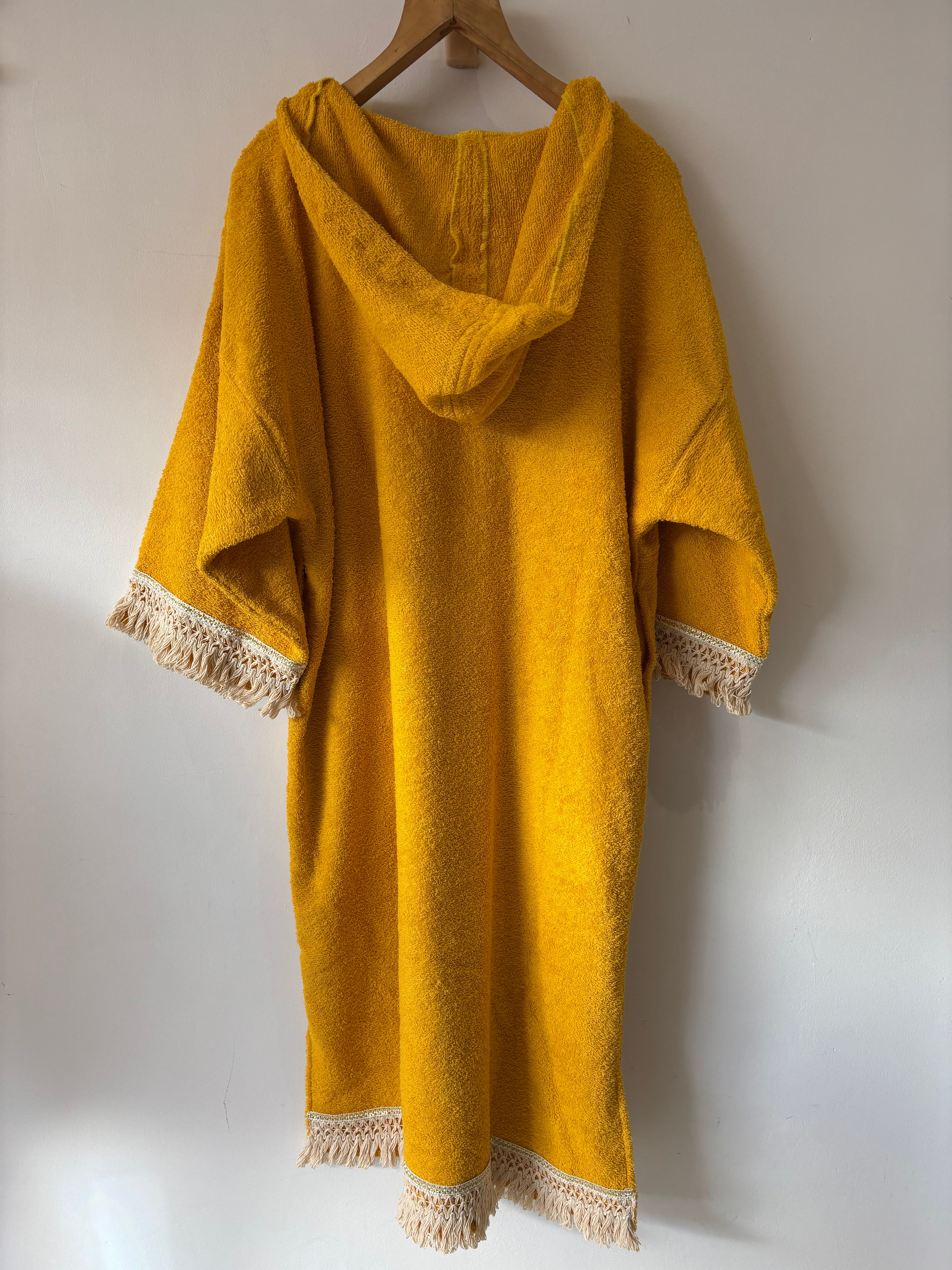 TOWELLING BEACH & POOL ROBE WITH TRIM, Turmeric with cream gold flex