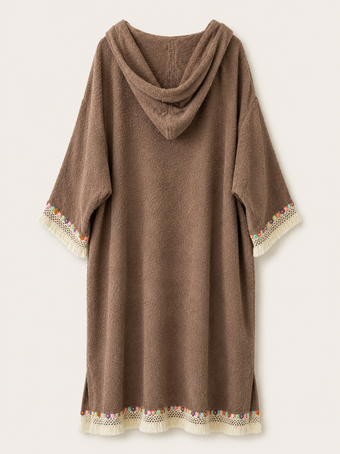 TOWELLING BEACH ROBE WITH TRIMMING, Latte daisy wheel