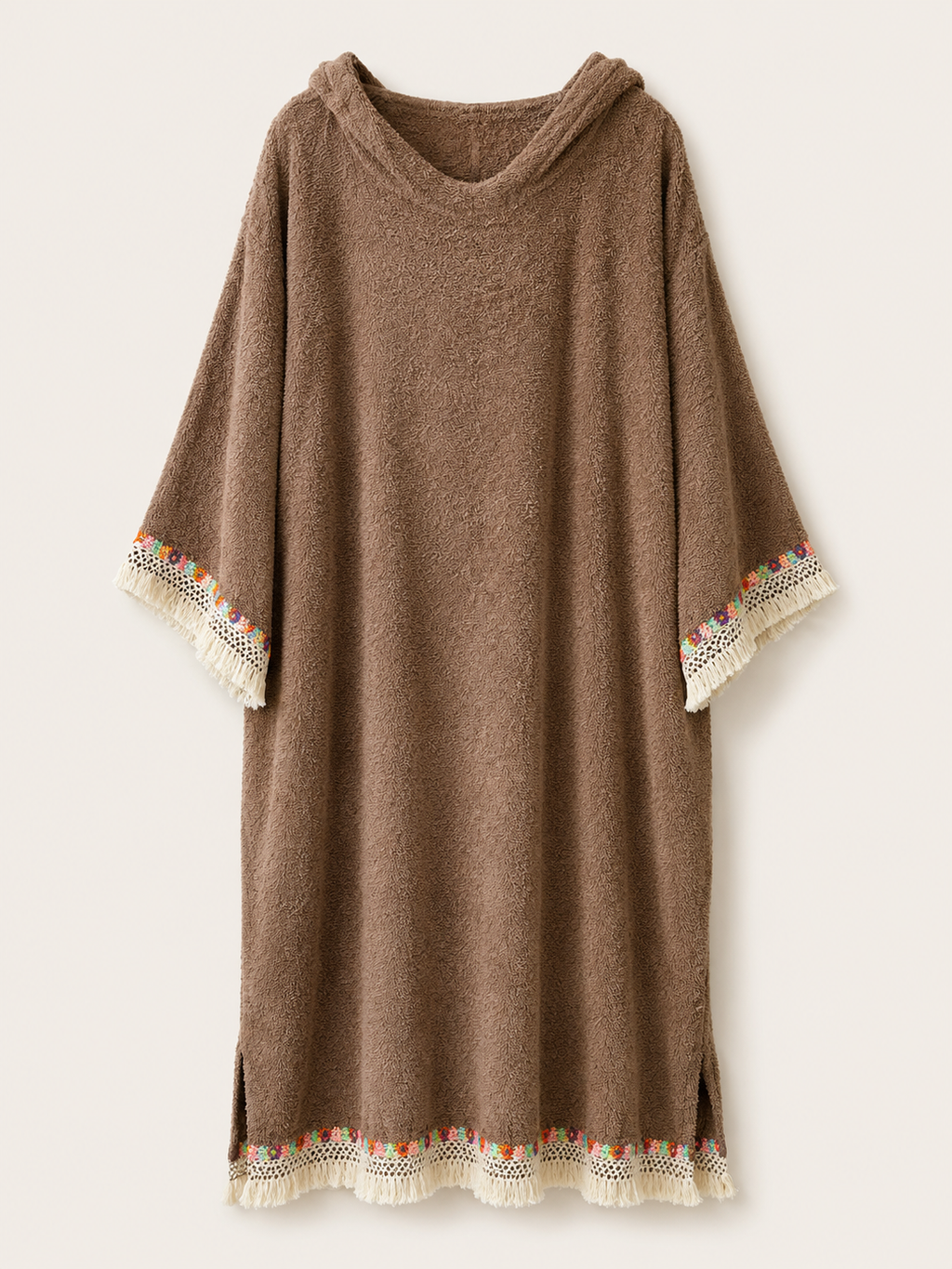 TOWELLING BEACH ROBE WITH TRIMMING, Latte daisy wheel