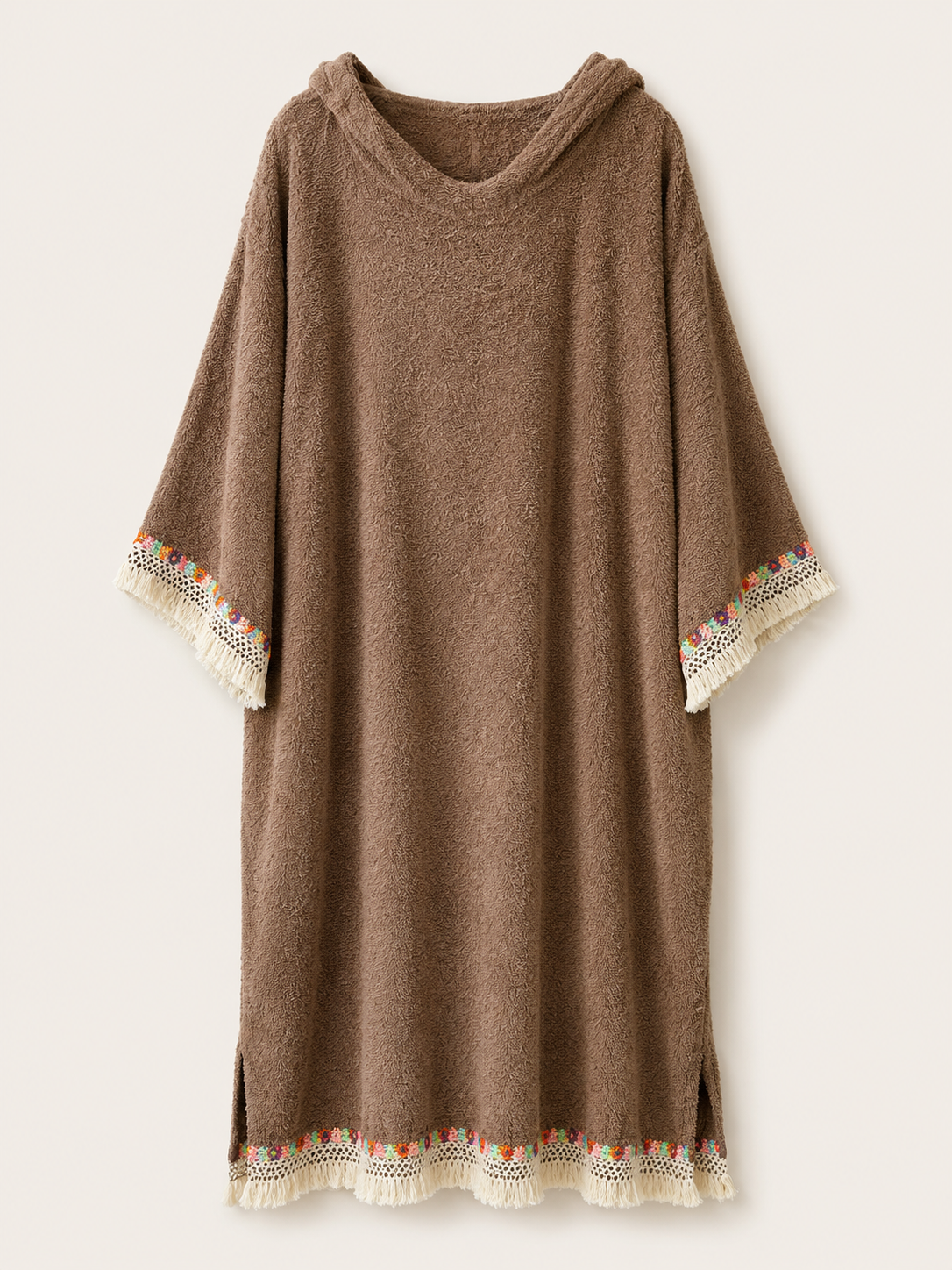 TOWELLING BEACH ROBE WITH TRIMMING, Latte daisy wheel