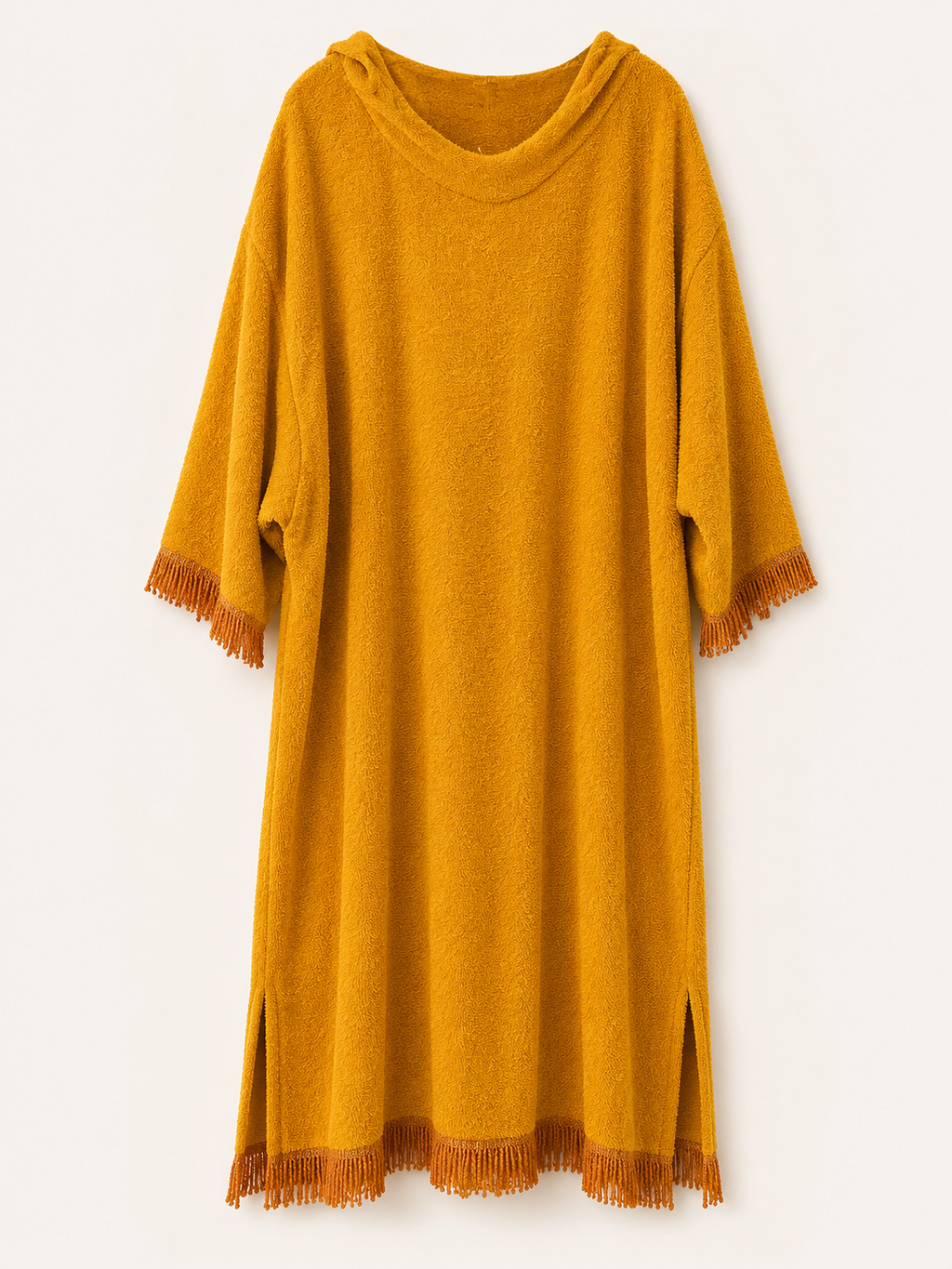 TOWELLING BEACH & POOL ROBE WITH TRIM, Turmeric with tassels