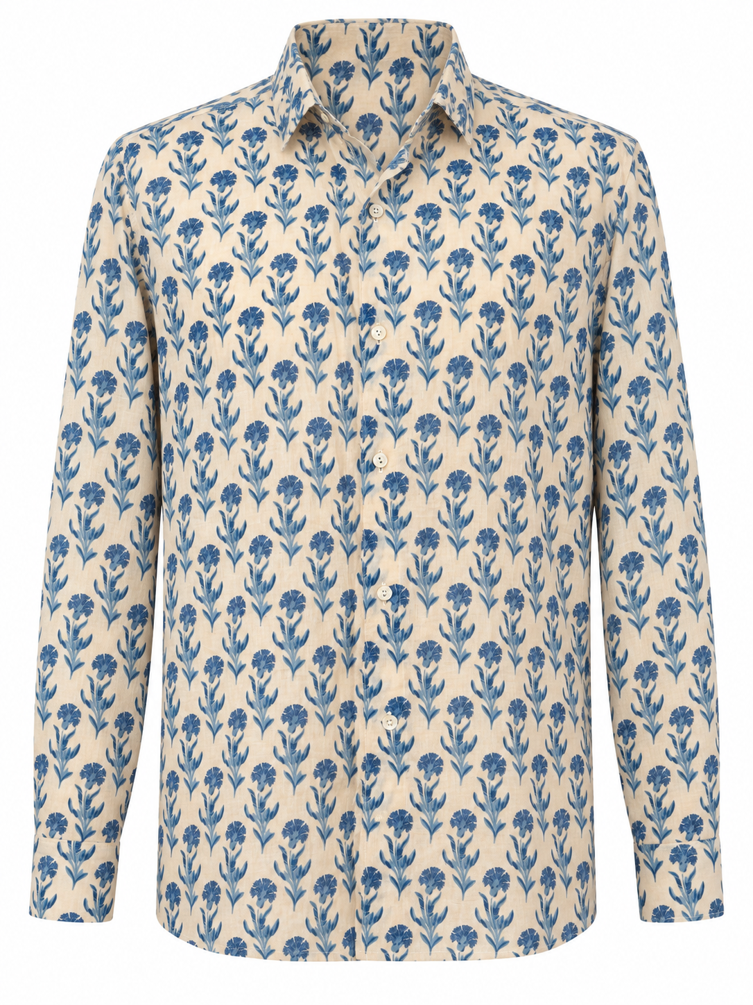 LAMU SHIRT, Cream blue floral