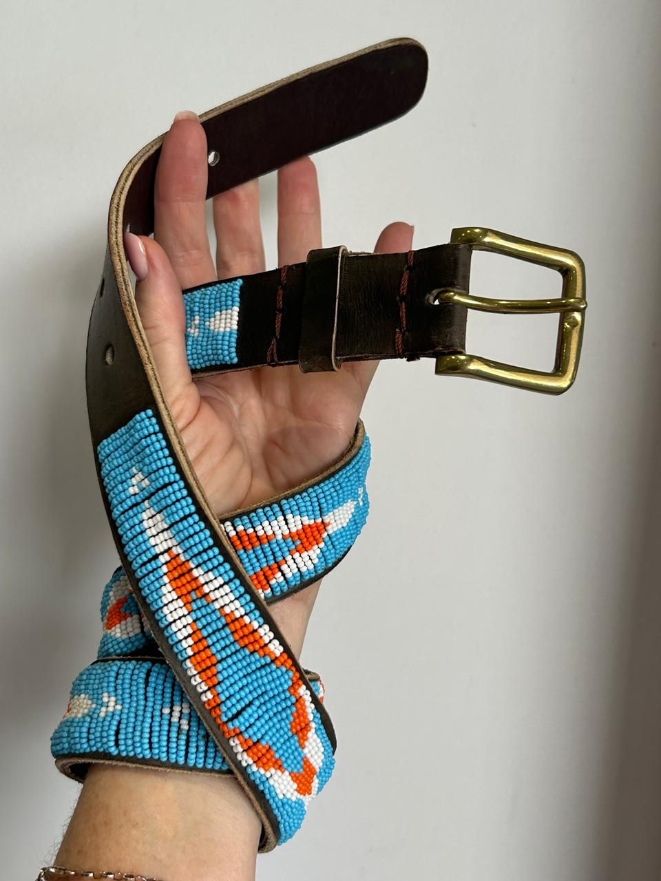 Thin Masai Belt In Turquoise