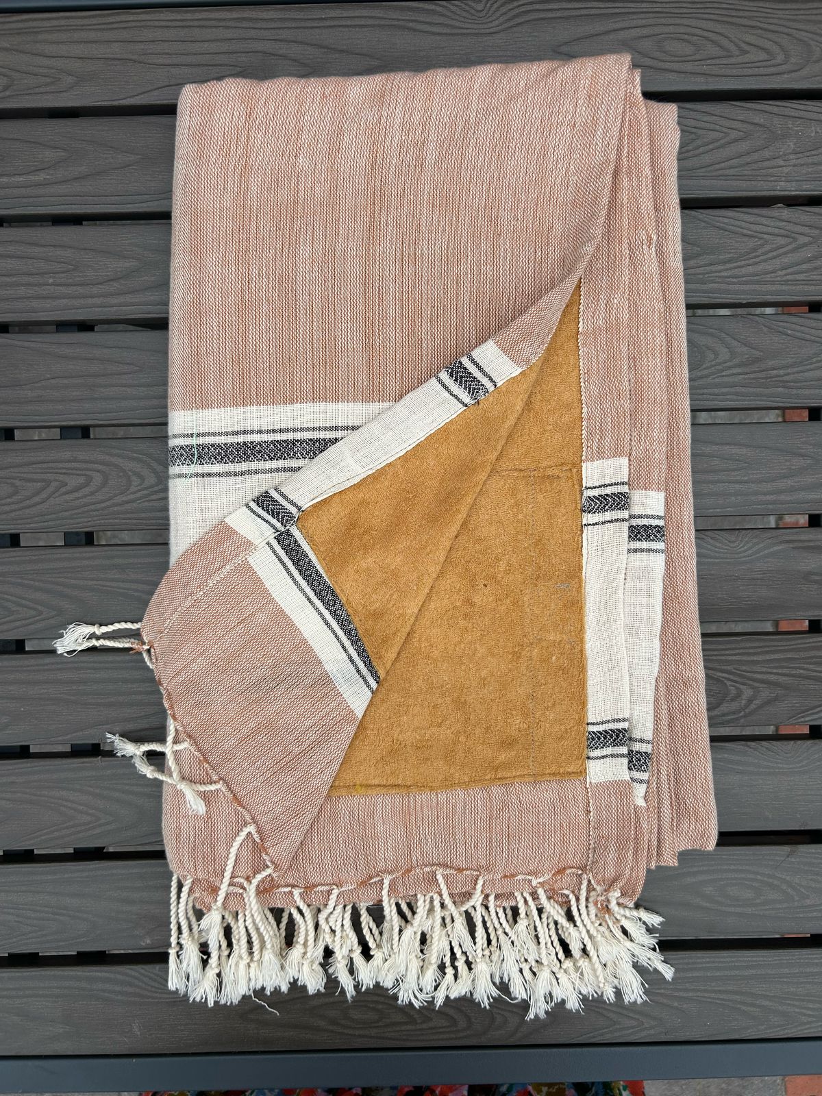 Cotton Handwoven Towel In Faun & Caramel