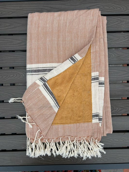 Cotton Handwoven Towel In Faun & Caramel