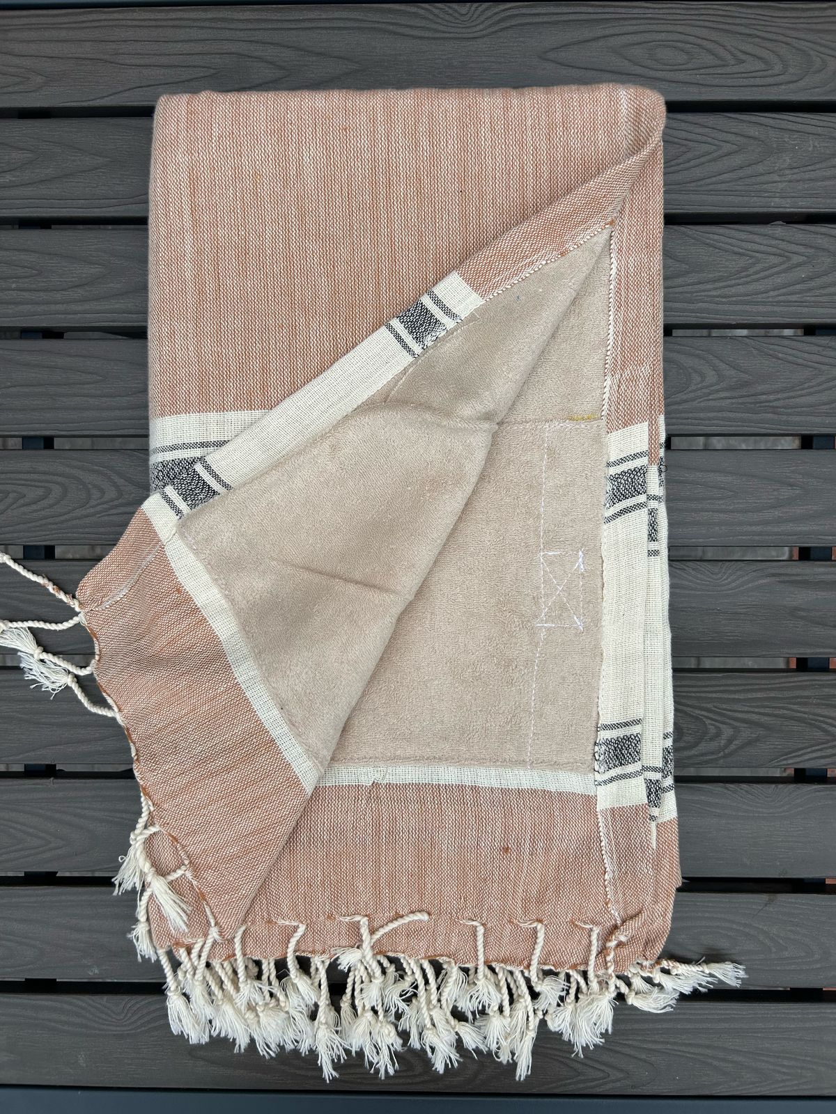 Cotton Handwoven Towel In Faun & Biscuit