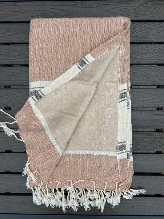 Cotton Handwoven Towel In Faun & Biscuit