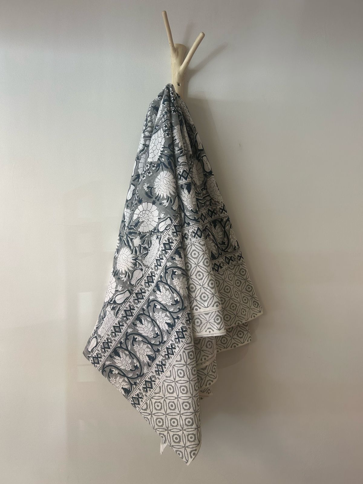Cotton Throw In Grey And Cobalt Blue Floral