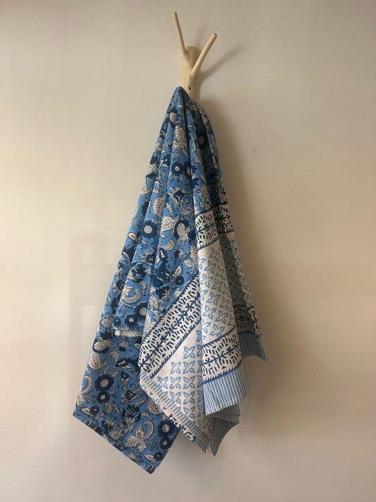 Cotton Throw In Light Blue And Teal Pansi Floral