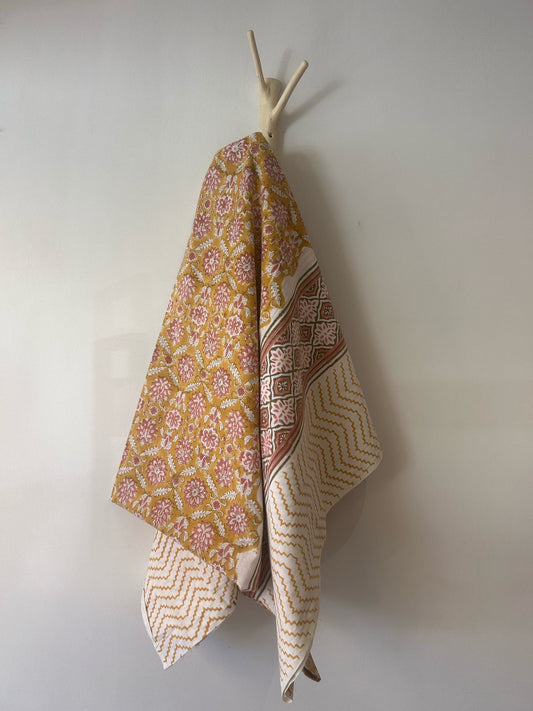 Cotton Throw In Mustard Salmon And Faun Floral