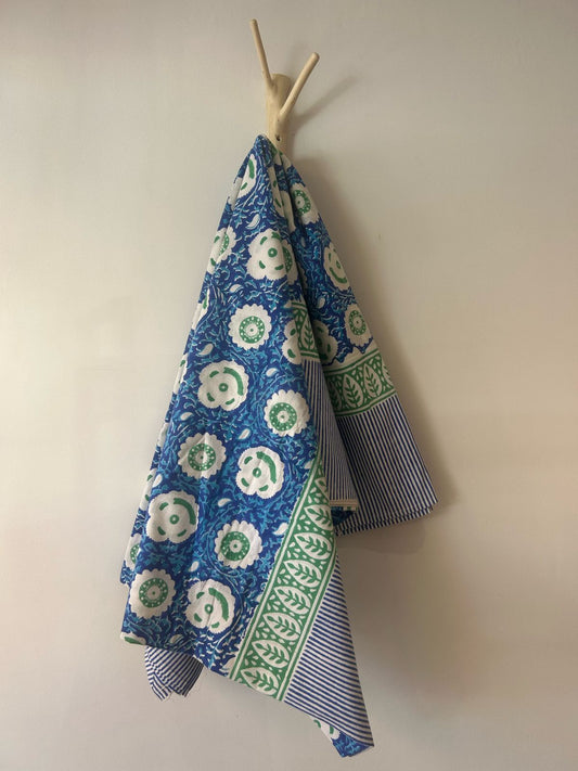 Cotton Throw In Blue Turquoise And Green Floral