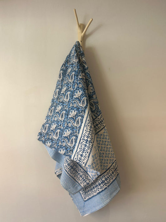 Cotton Throw In Light Blue And Teal Marigold Floral
