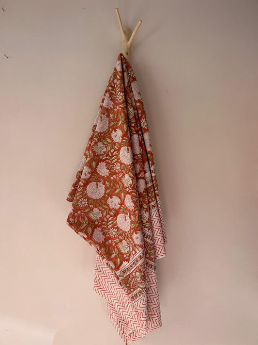 Cotton Throw In Rust And Green Floral