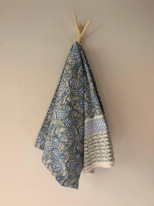 Cotton Throw In Sage And Light Blue Floral