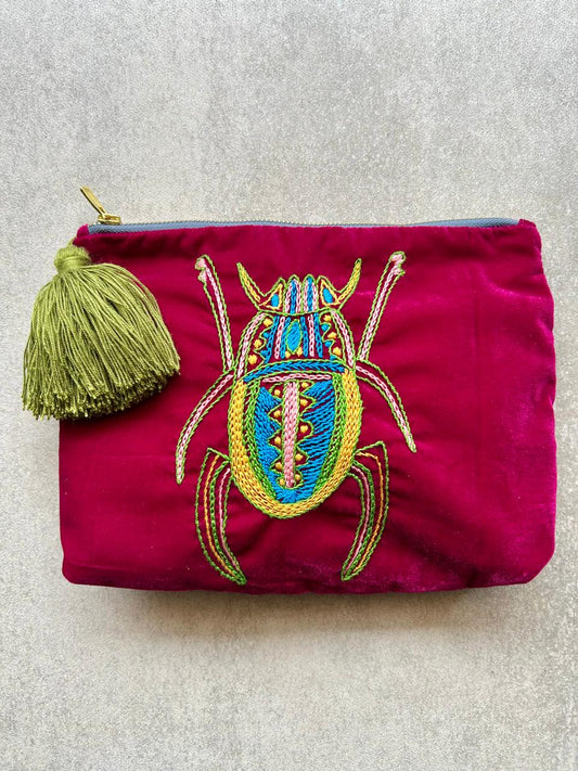 Scarab Pouch In Cerise & Sage