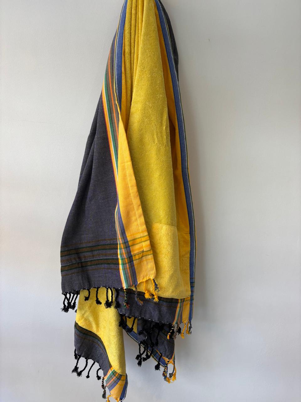 KIKOY TOWEL IN DARK GREY AND YELLOW