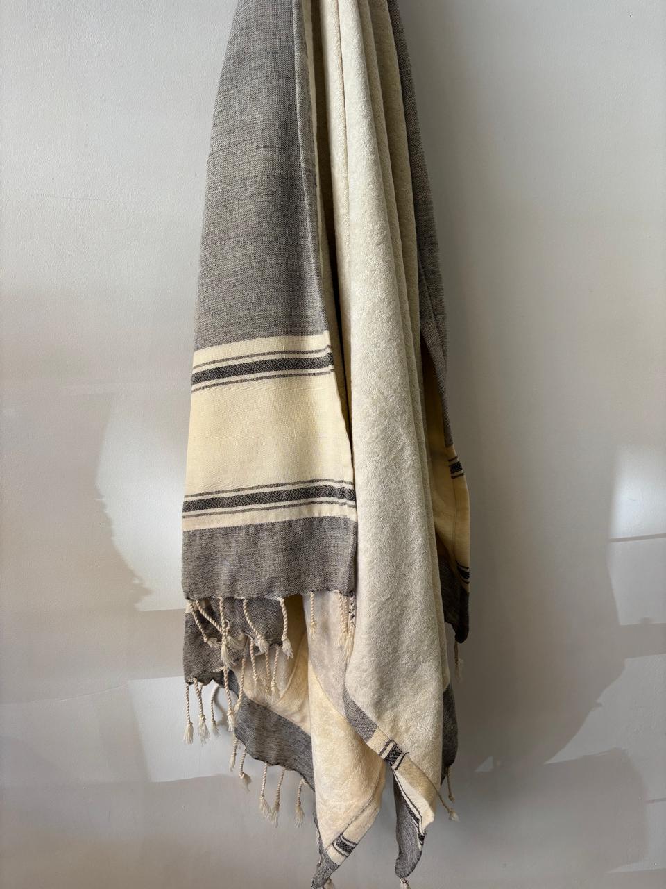 HANDWOVEN KIKOY TOWEL IN GREY AND CREAM