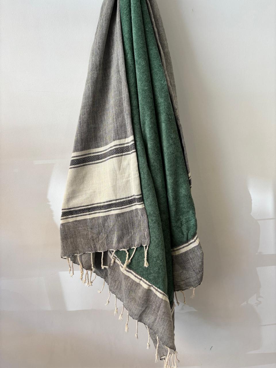 HANDWOVEN KIKOY TOWEL IN GREY AND OLIVE