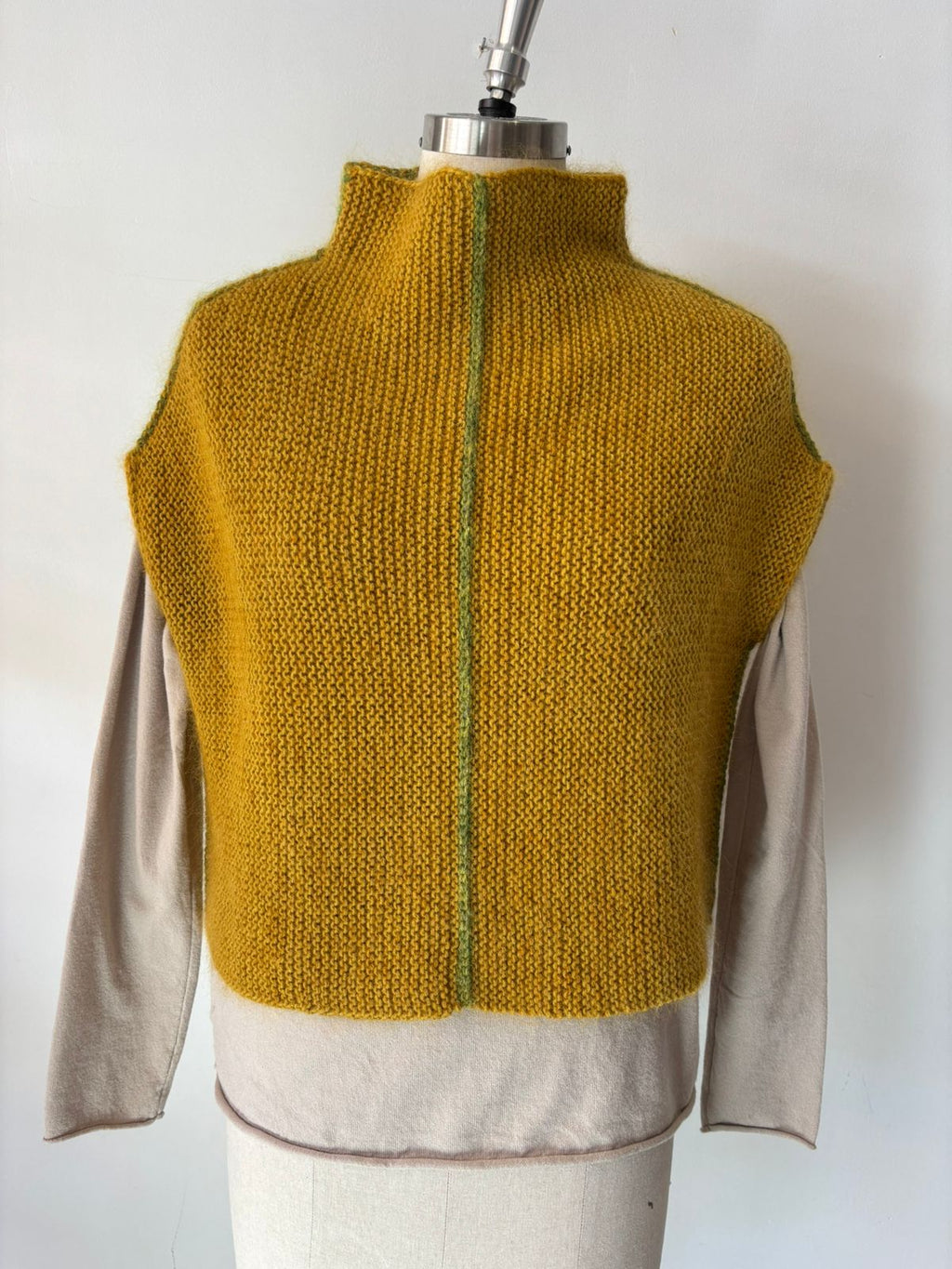 HAND KNIT FUNNEL NECK VEST IN MUSTARD