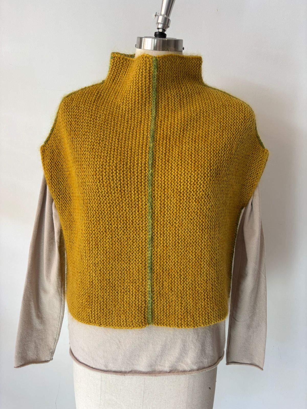 HAND KNIT FUNNEL NECK VEST IN MUSTARD