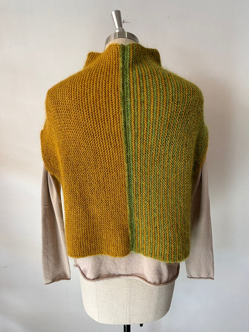 HAND KNIT FUNNEL NECK VEST IN MUSTARD
