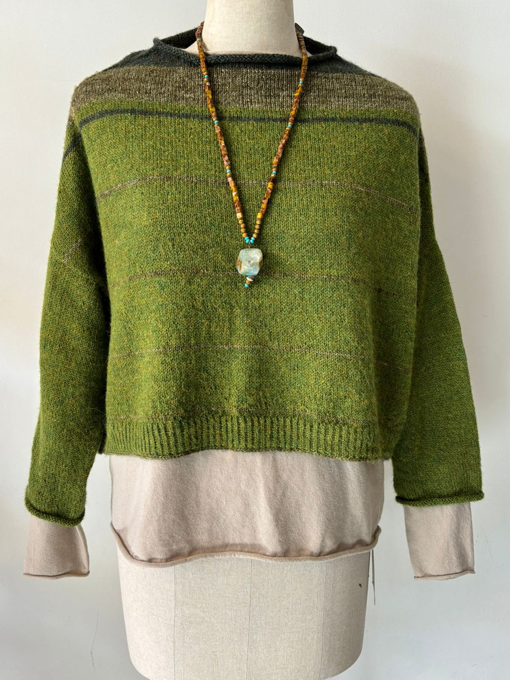 HAND KNIT ALPACA WOOL SWEATER IN GREENS