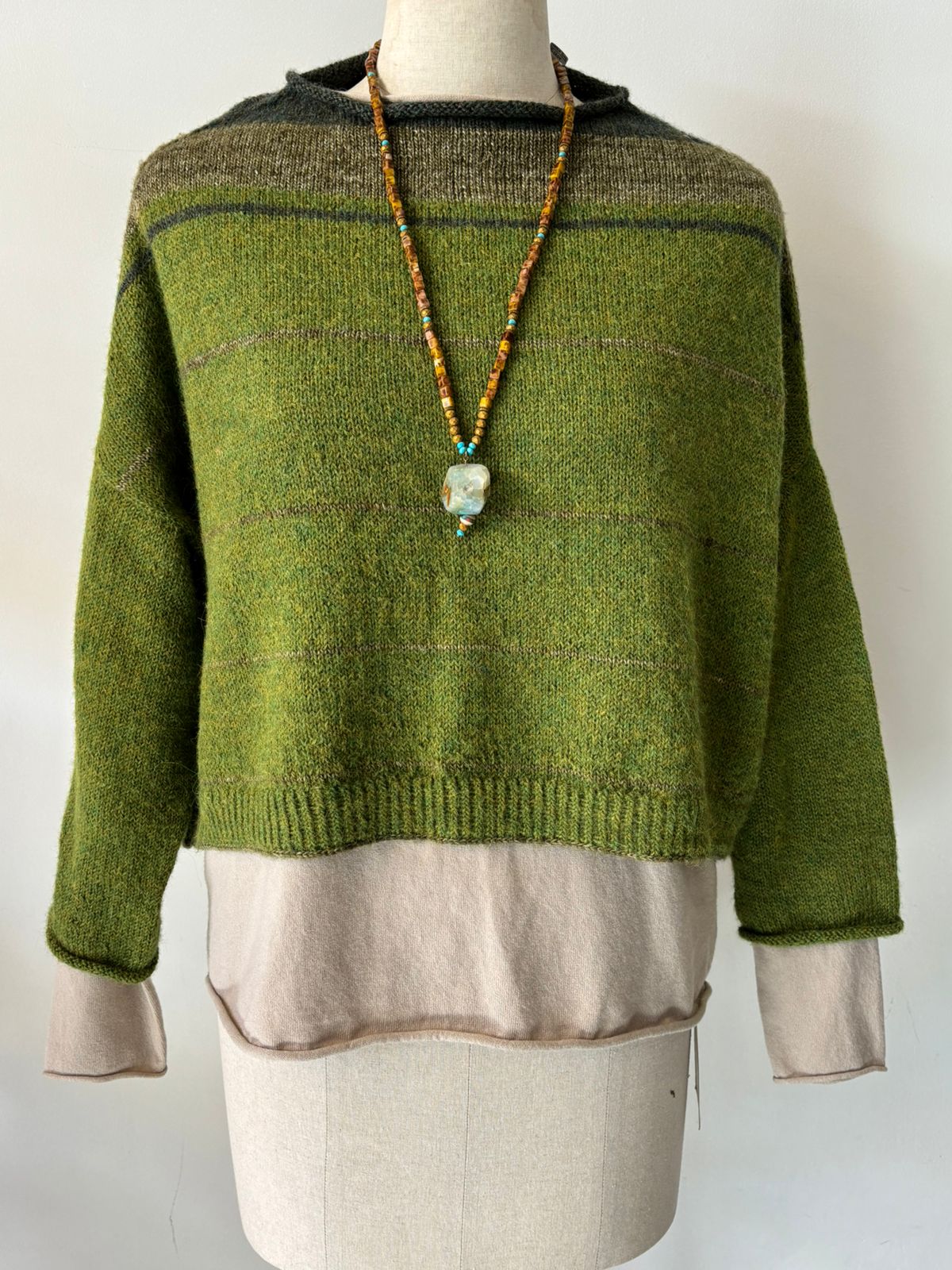 HAND KNIT ALPACA WOOL SWEATER IN GREENS